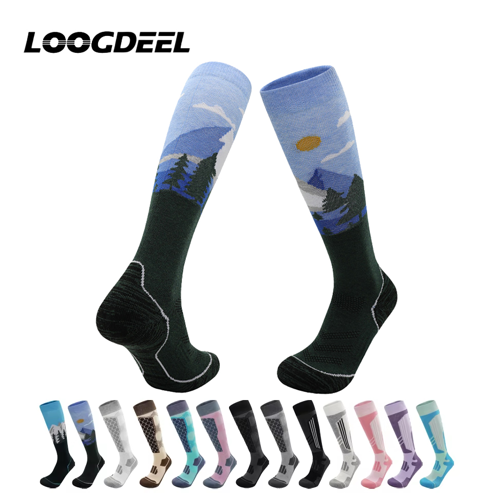 Wool Hiking Sock - Loogdeel 1ペア 秋用プロ仕様抗菌保温スキーソックス メリノウールソックス 滑り止めハイキングスノーソックス フットボールソックス