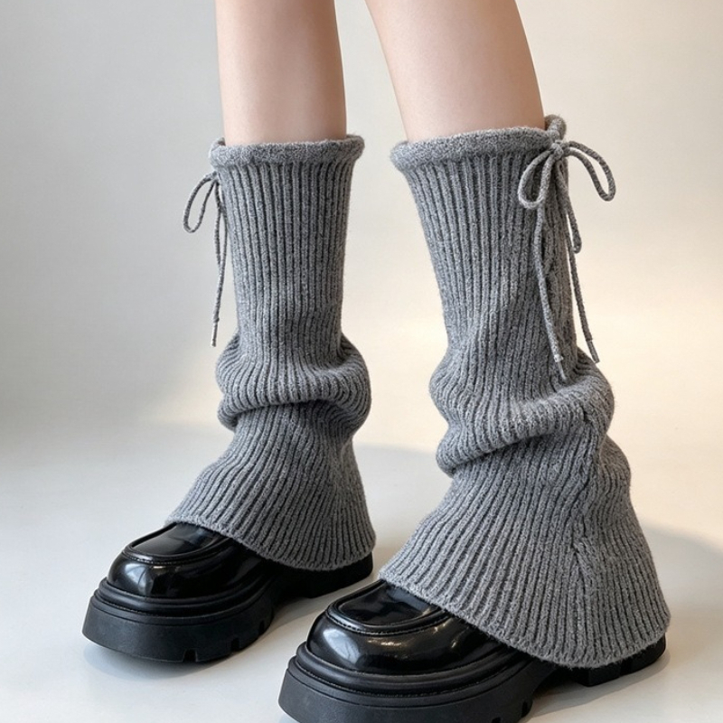Boot Sock Slouchy - 女性用バレエコアレッグウォーマー、サイドリボン付き、ニットブーツカットソックスカバー、Y2Kスラウチソックス、暖かい冬のアクセサリー、ギフト