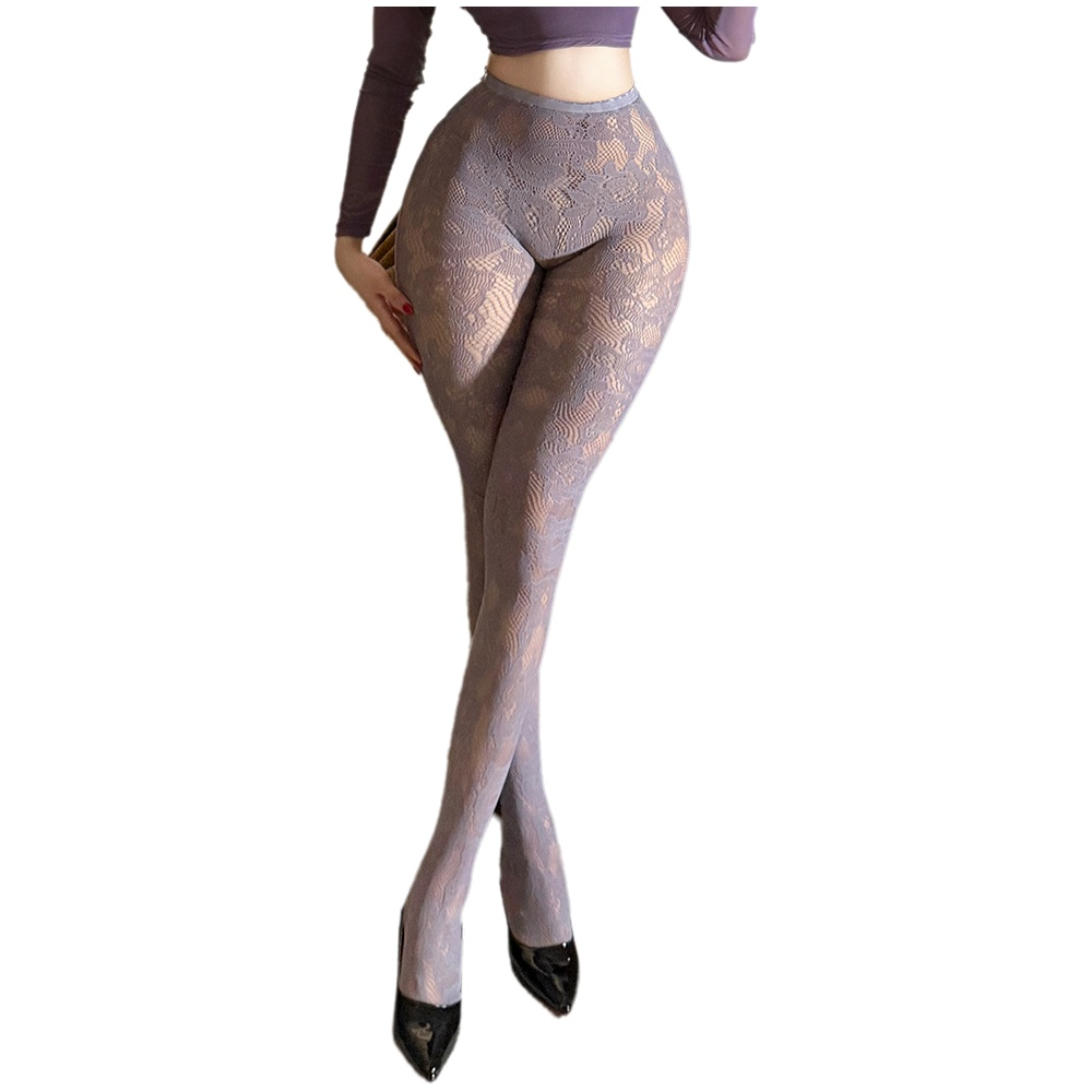 Fishnet Stocking Women - 女性用花柄レースフィッシュネットタイツ ハイウエスト ホローシースルーパンティストッキング 伸縮性のあるセクシーなストッキング パーティー クラブ