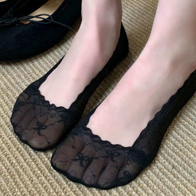 Invisibility Sock Loafer - レディース用ボウレーストリムボートソックス、ローカット、ノーショーソックス、ローファー、バレエシューズの下に見えないソックス、ソフトコットンポリエステルスパンデックスレース