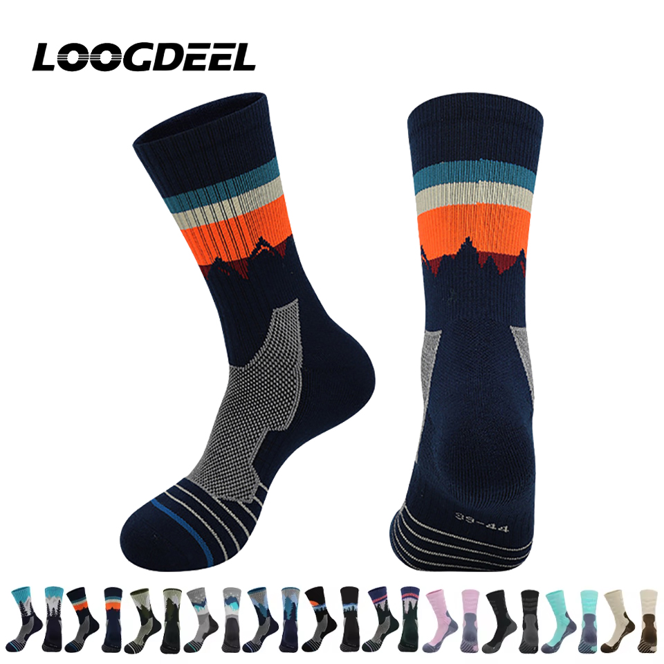 Wool Hiking Sock - Loogdeel 抗菌プロ仕様フットボールソックス ミッドカーフ ハイキングスポーツソックス 通気性メリノウールソックス ノンスリップテリーソール