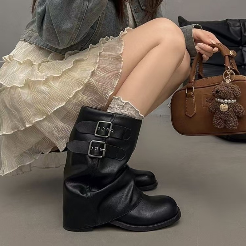 レディース ブラック スラウチー ミッドカーフブーツ ダブル - No Show Sock Women のレビューと価格