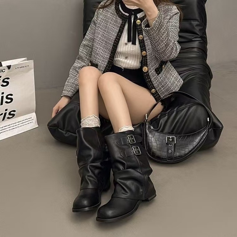 レディース ブラック スラウチー ミッドカーフブーツ ダブル - No Show Sock Women のレビューと価格