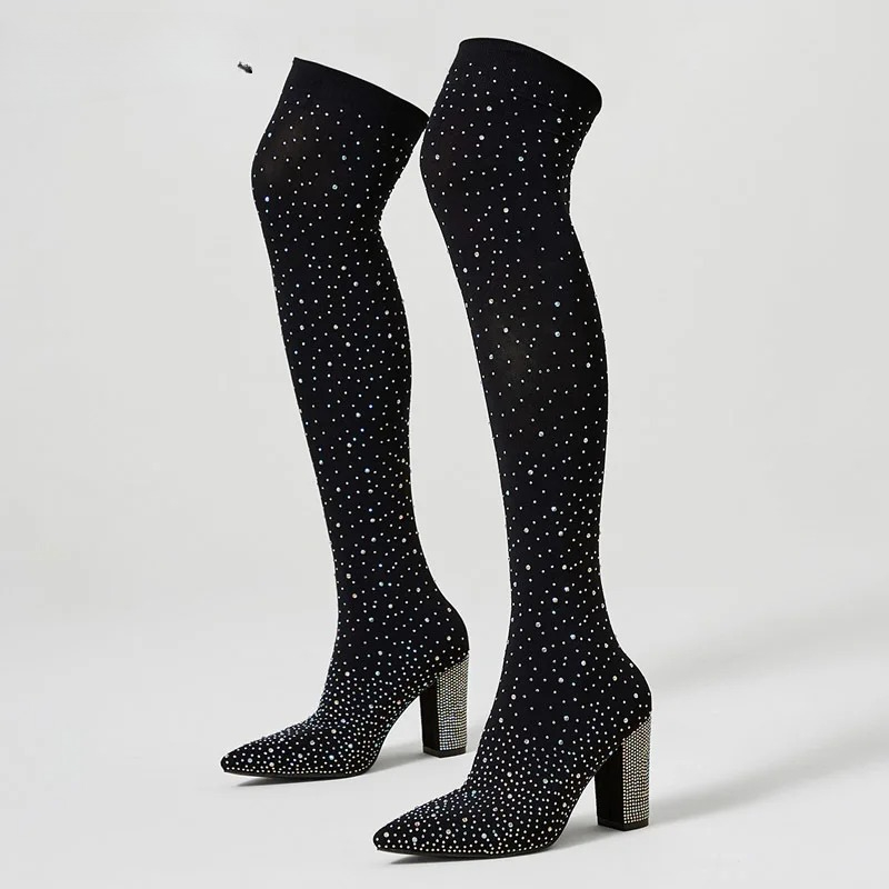 アネイケ クリスタル オーバーニーソックスブーツ ポインテッ - Knee High Sock Women のレビューと価格