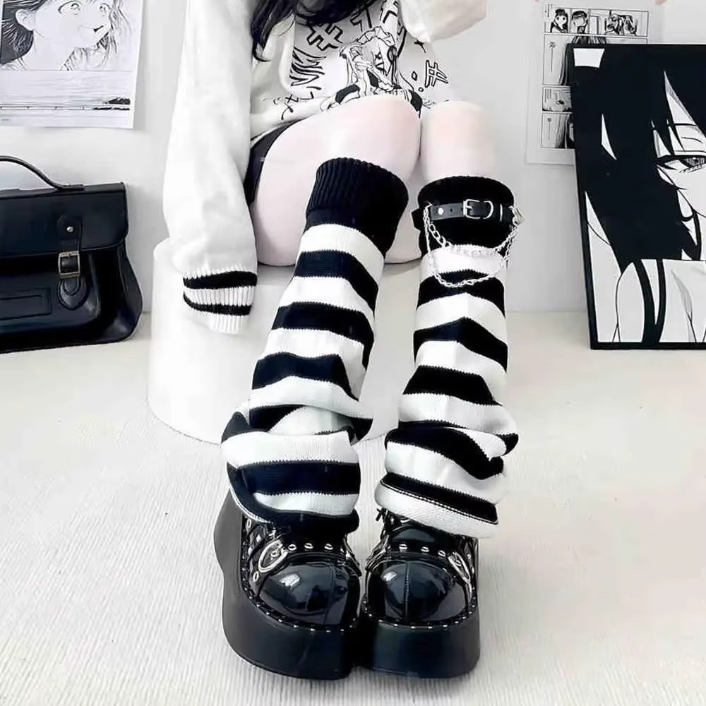 ゴシック原宿ニットレッグウォーマー、ルーズニットストライプレ - Boot Sock Slouchy のレビューと価格