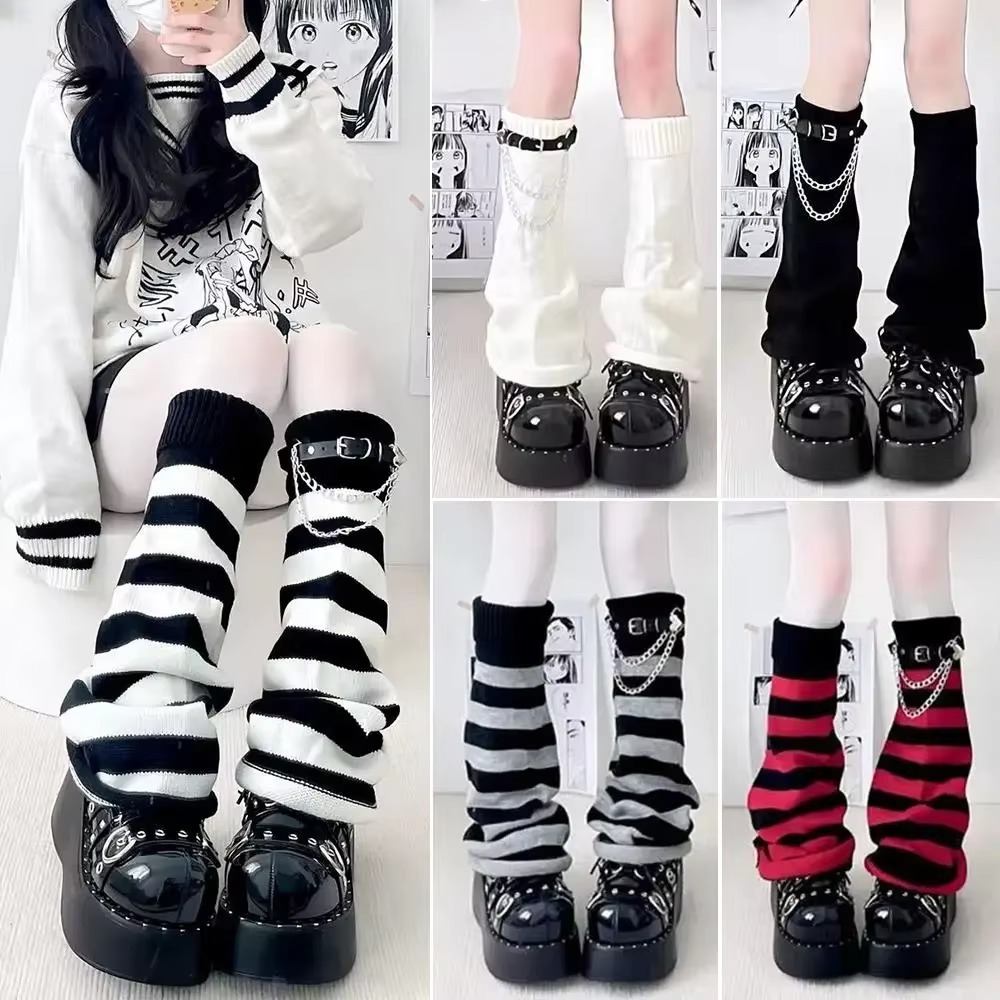 ゴシック原宿ニットレッグウォーマー、ルーズニットストライプレ - Boot Sock Slouchy のレビューと価格