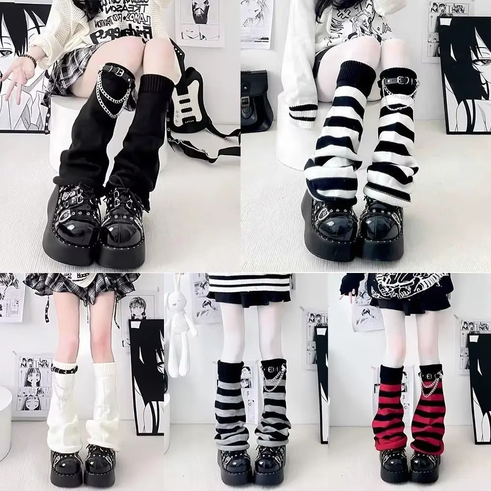 ゴシック原宿ニットレッグウォーマー、ルーズニットストライプレ - Boot Sock Slouchy のレビューと価格